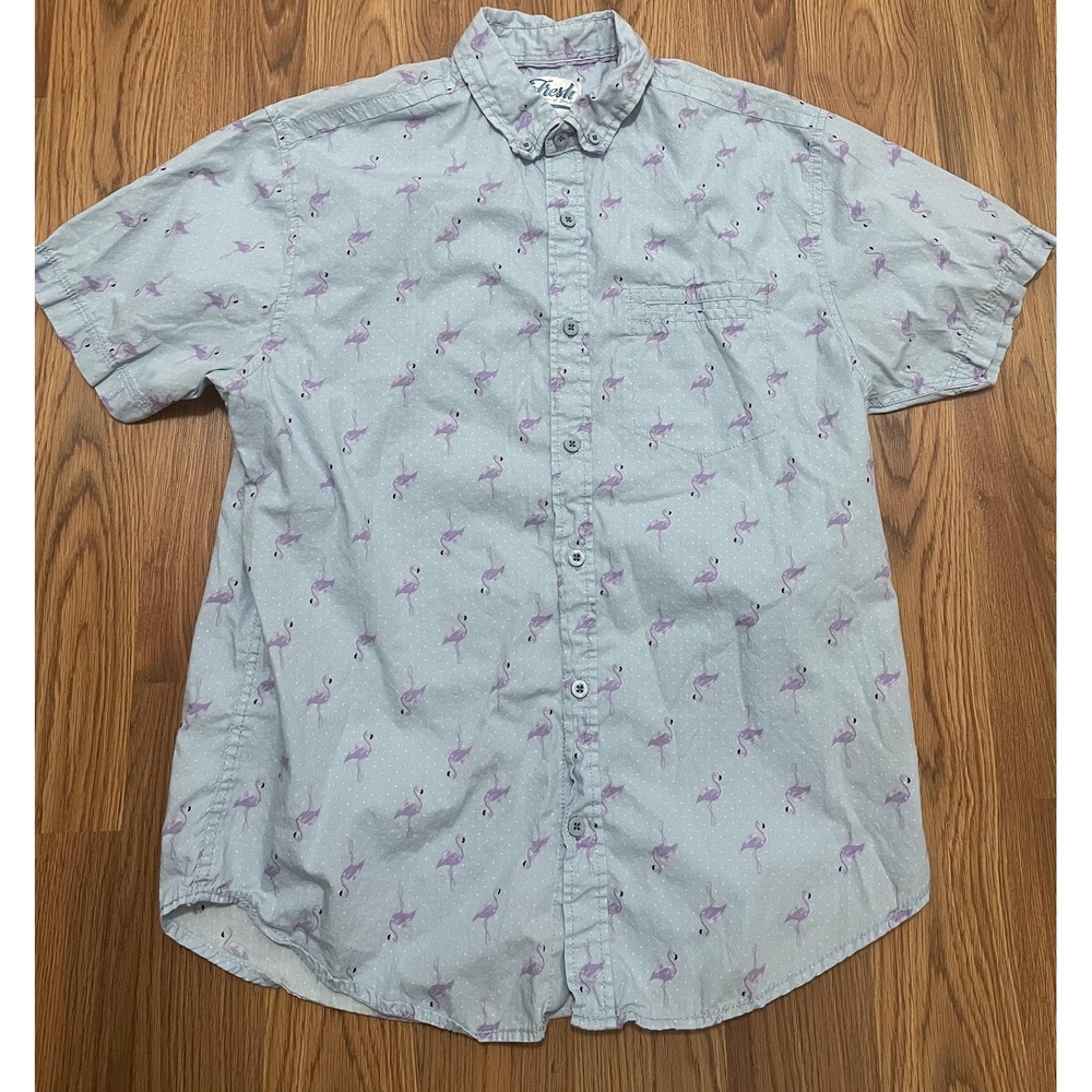 Fresh Prints Bel Air Shirt Mens Large Flamingo Print Tropical Camp Collar‎